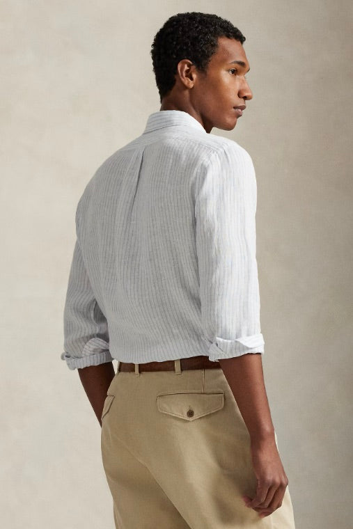 Custom Fit Striped Linen Shirt White/Blue