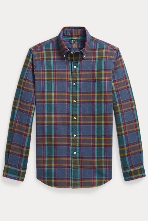 Custom Fit Plaid Flannel Shirt Blue Purple Heather