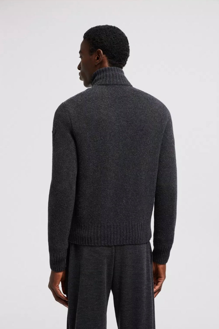 Padded Wool Cashmere Zip-Up Cardigan Dark Grey