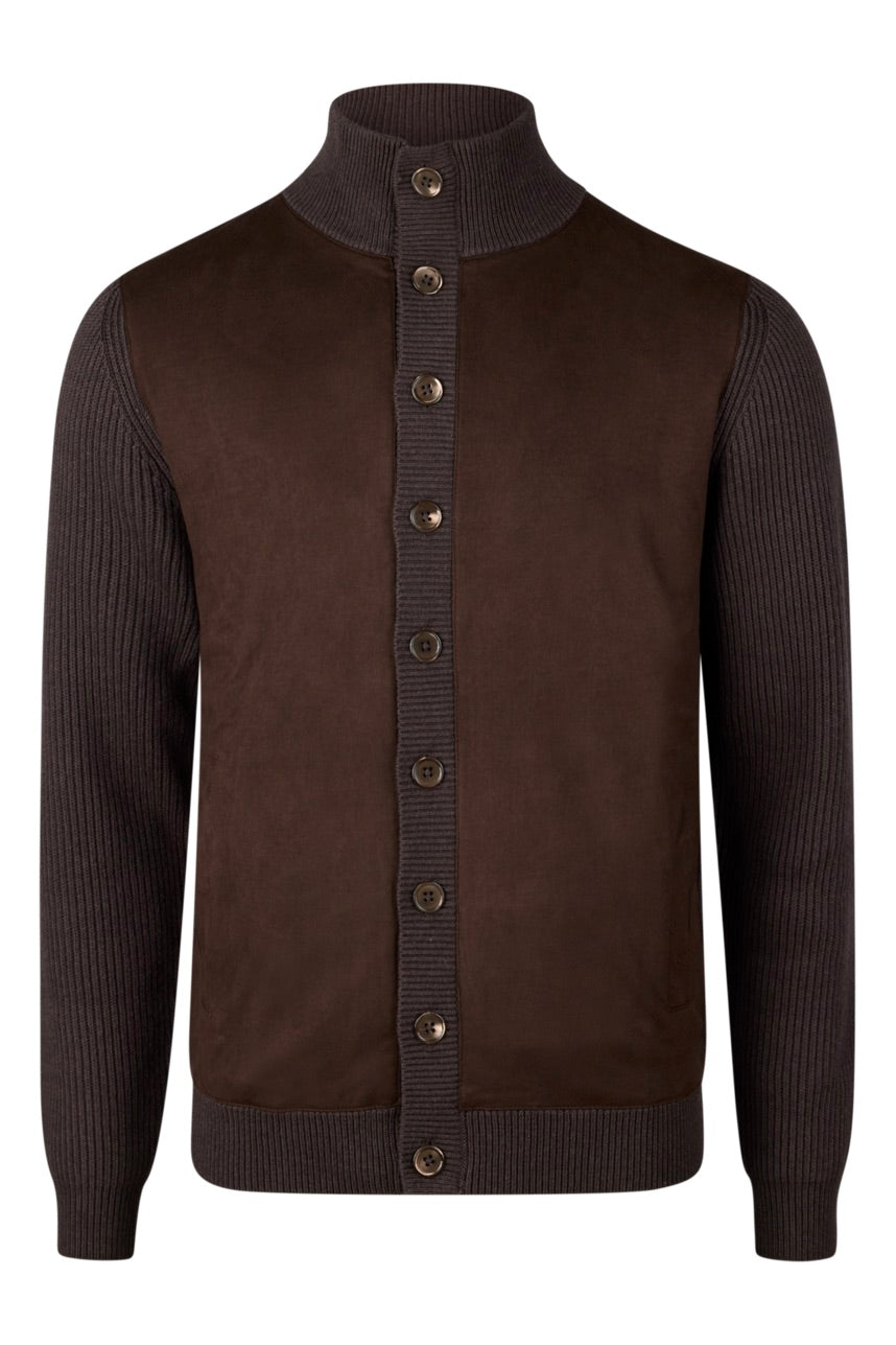 Cardigan Knitted Hybrid Buttoned Alcantara Brown