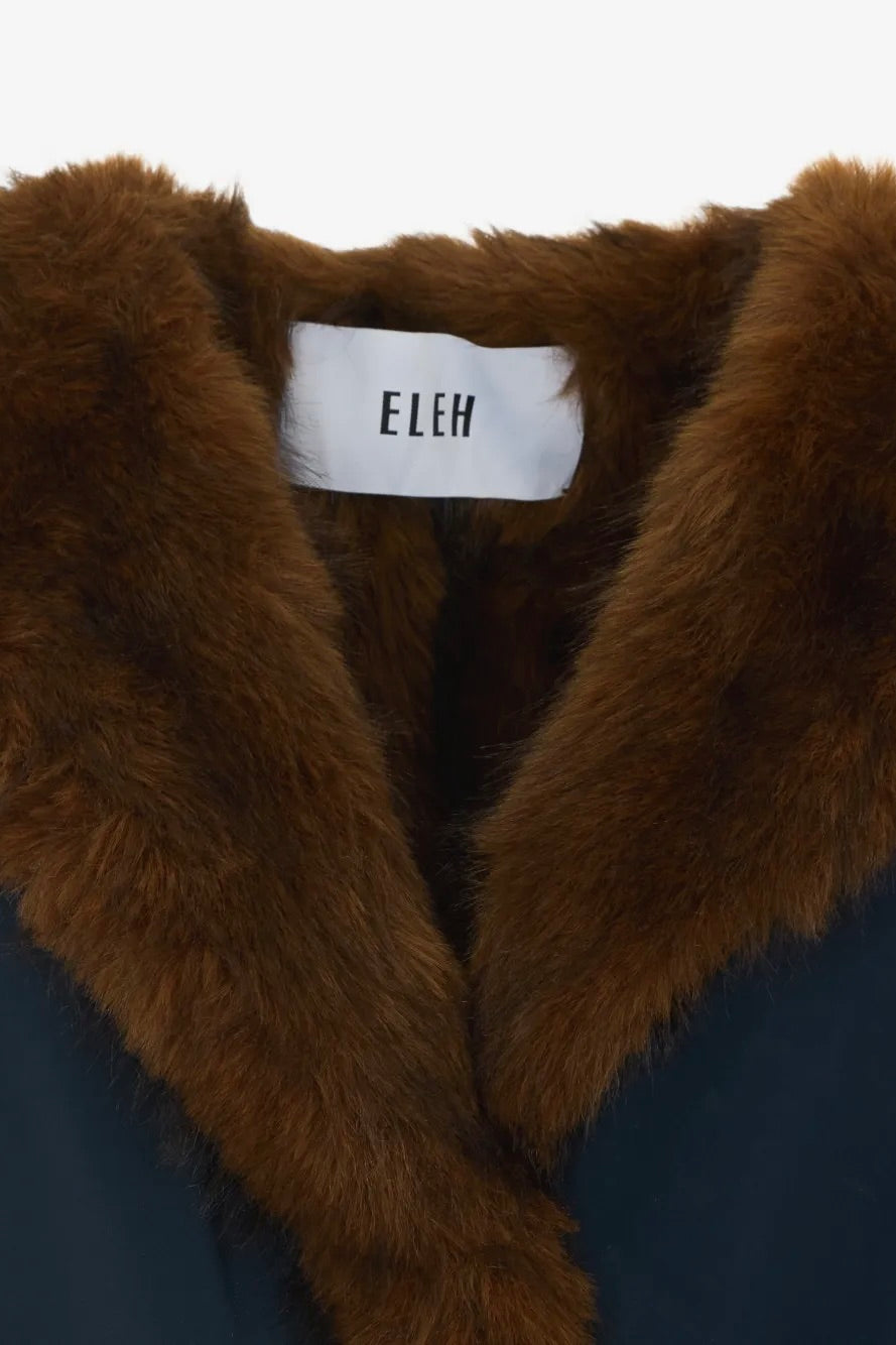 Padded Faux-Fur-Trim Jacket Blue