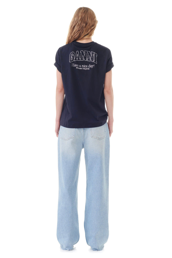 GANNI - Basic Jersey Rhinestone Relaxed T-shirt Phantom - Dale