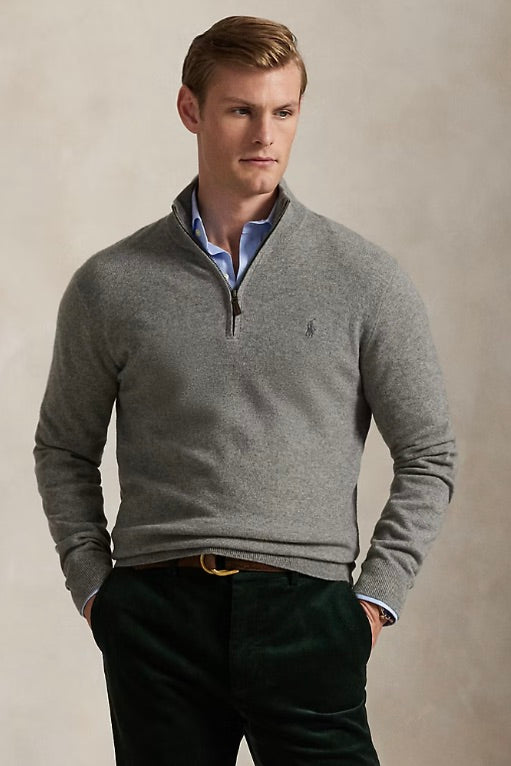 Wool Quarter-Zip Jumper Fawn Grey Heather