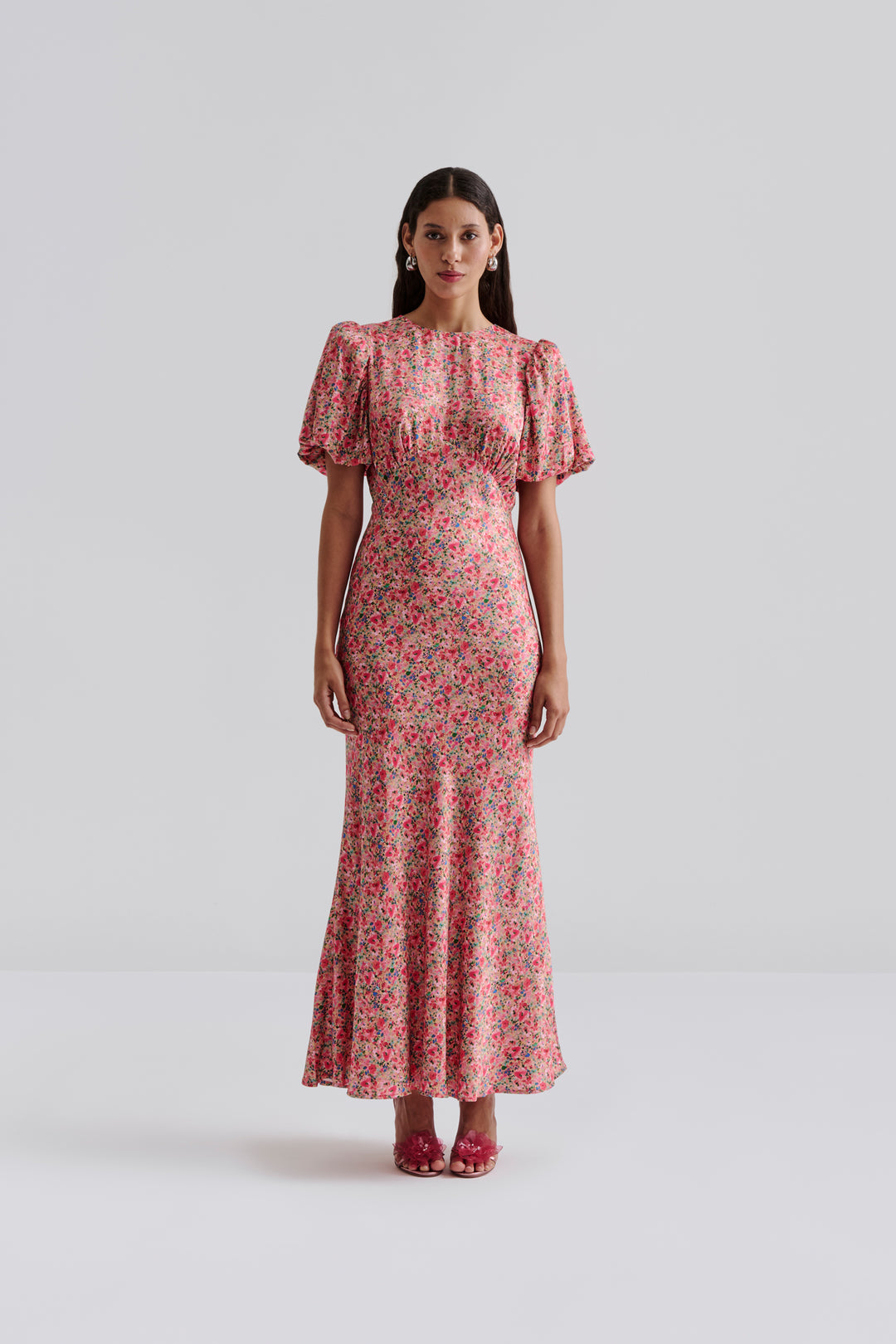 Freja Pouf Sleeve Maxi Dress Pink Ditsy