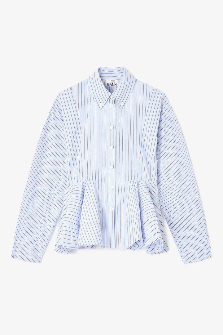 GANNI Stripe Cotton Peplum Shirt - Dale
