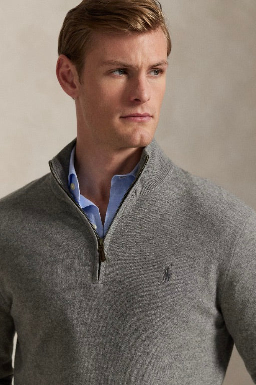Wool Quarter-Zip Jumper Fawn Grey Heather