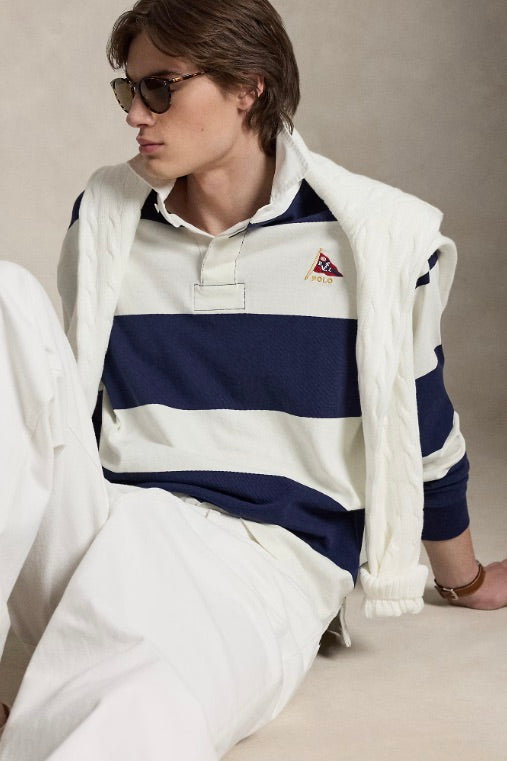 Big Fit Striped Jersey Rugby Shirt Newport Navy/Deckwash White