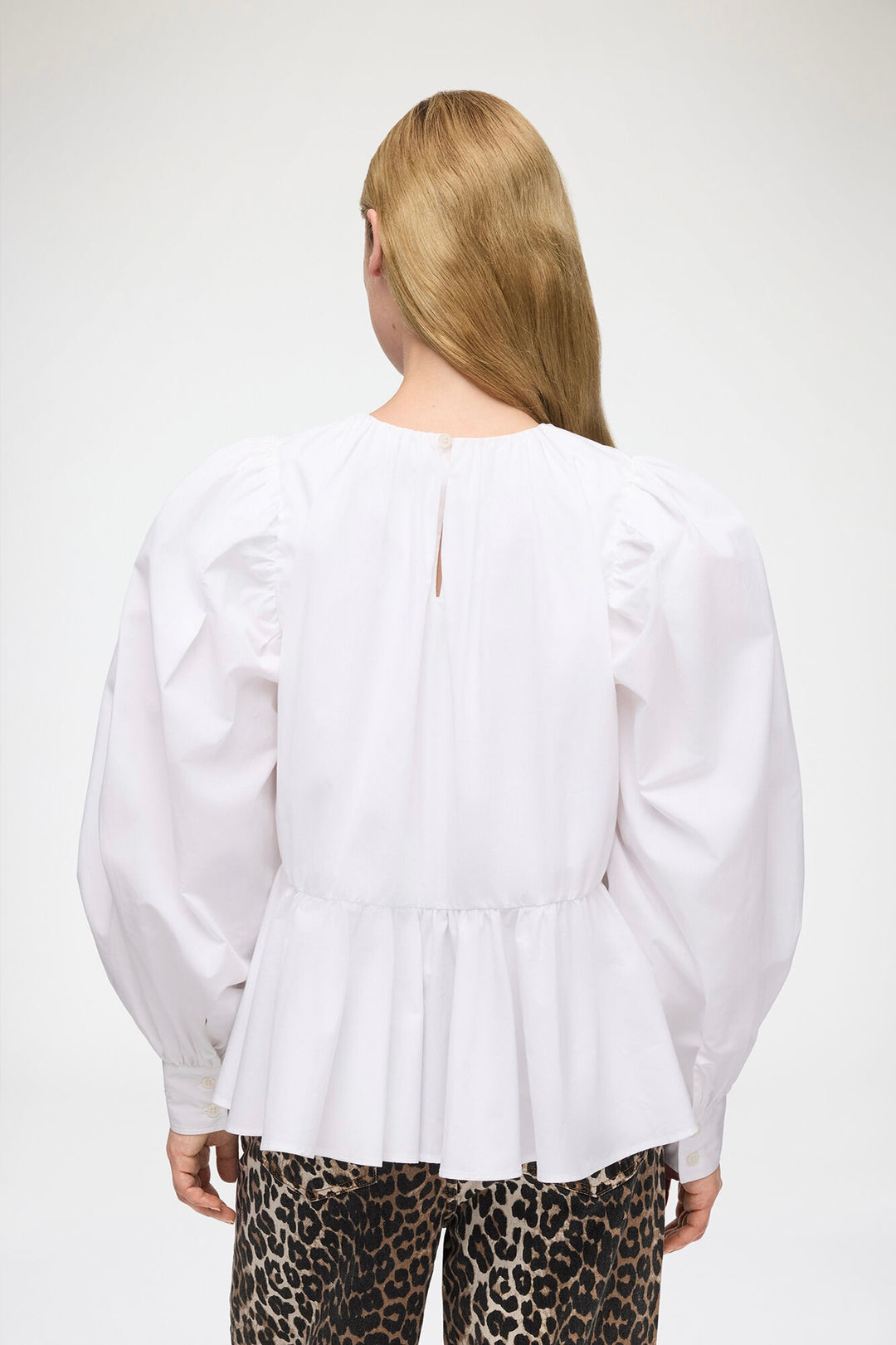Compact Poplin Gathered Peplum Blouse Bright White