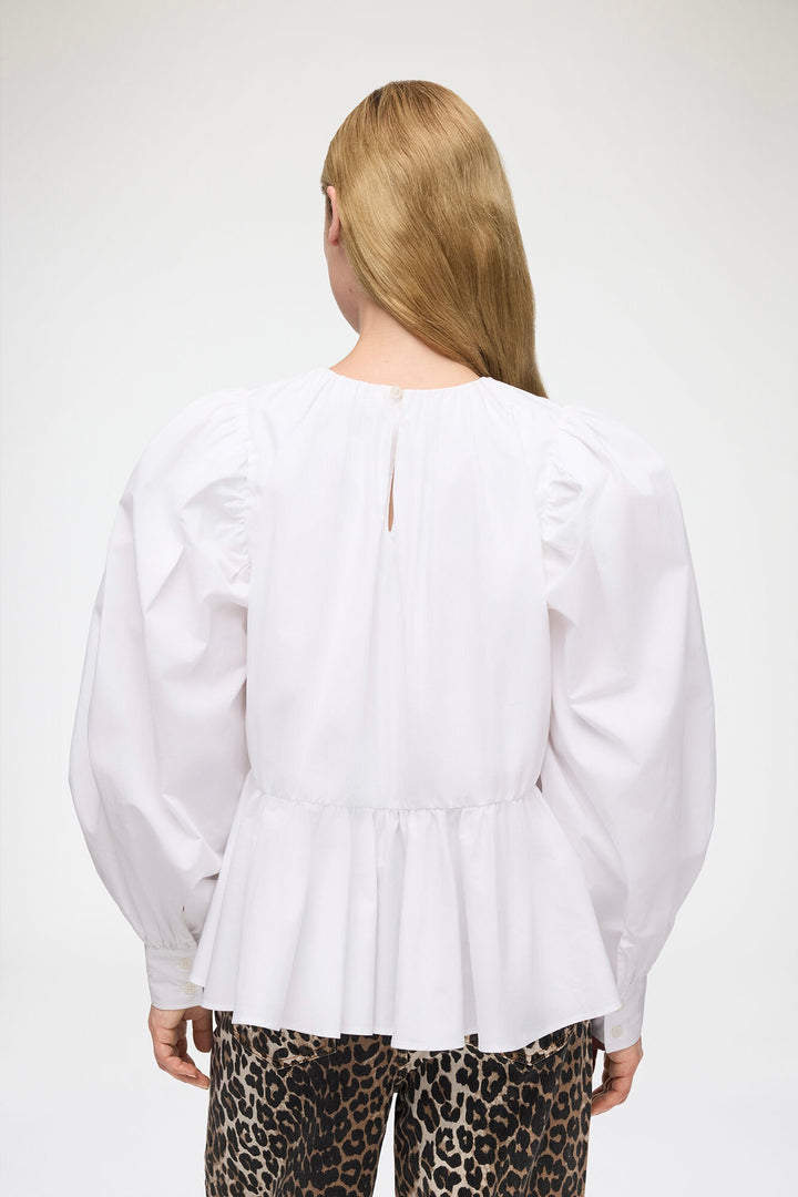 Compact Poplin Gathered Peplum Blouse Bright White