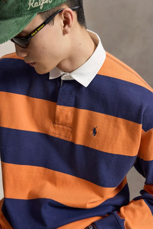 Big Fit Striped Jersey Rugby Shirt Kona Orange/Dark Cobalt