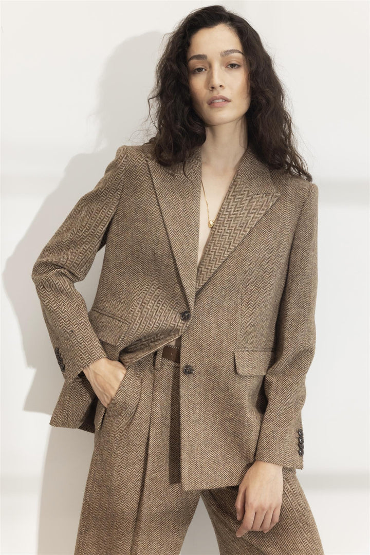 Abby Herringbone Blazer Cognac