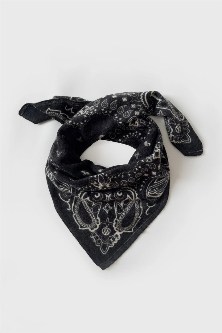 Cashmere Paisley Scarf Black & White 65 cm