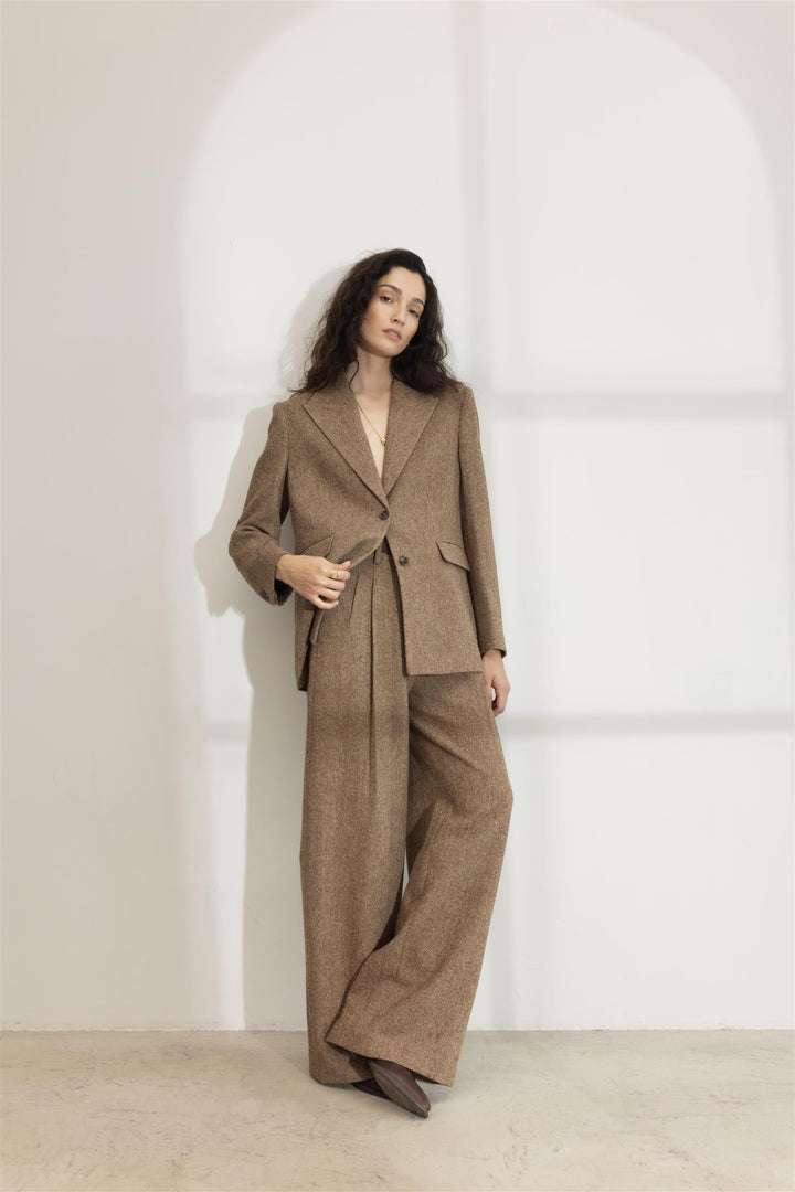 Abby Herringbone Blazer Cognac