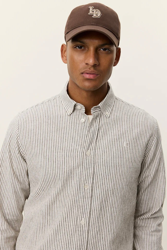 LES DEUX Konrad Stripe Cotton Linen Shirt Teak Brown - Dale
