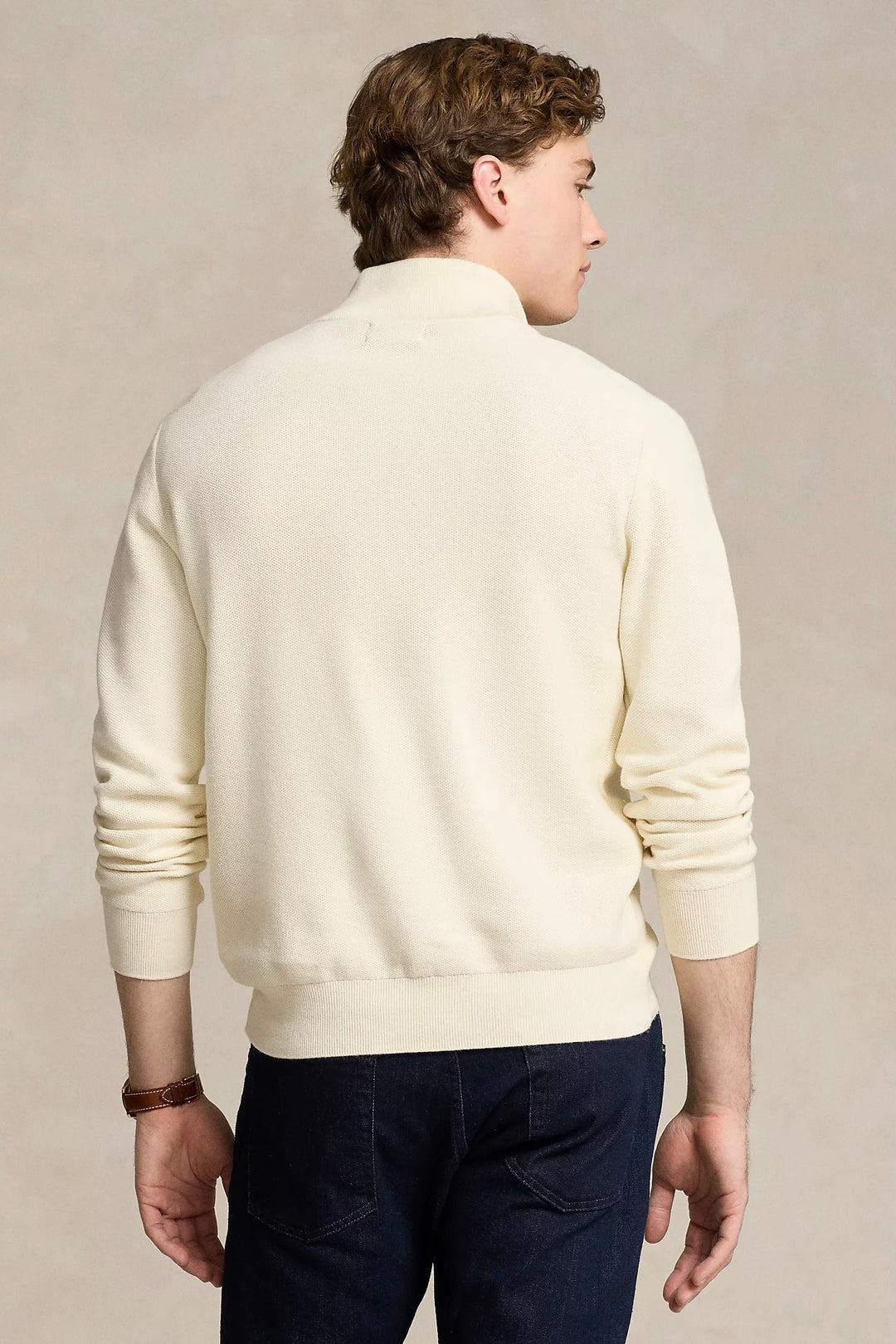 Mesh-Knit Cotton Quarter-Zip Jumper Herbal Milk