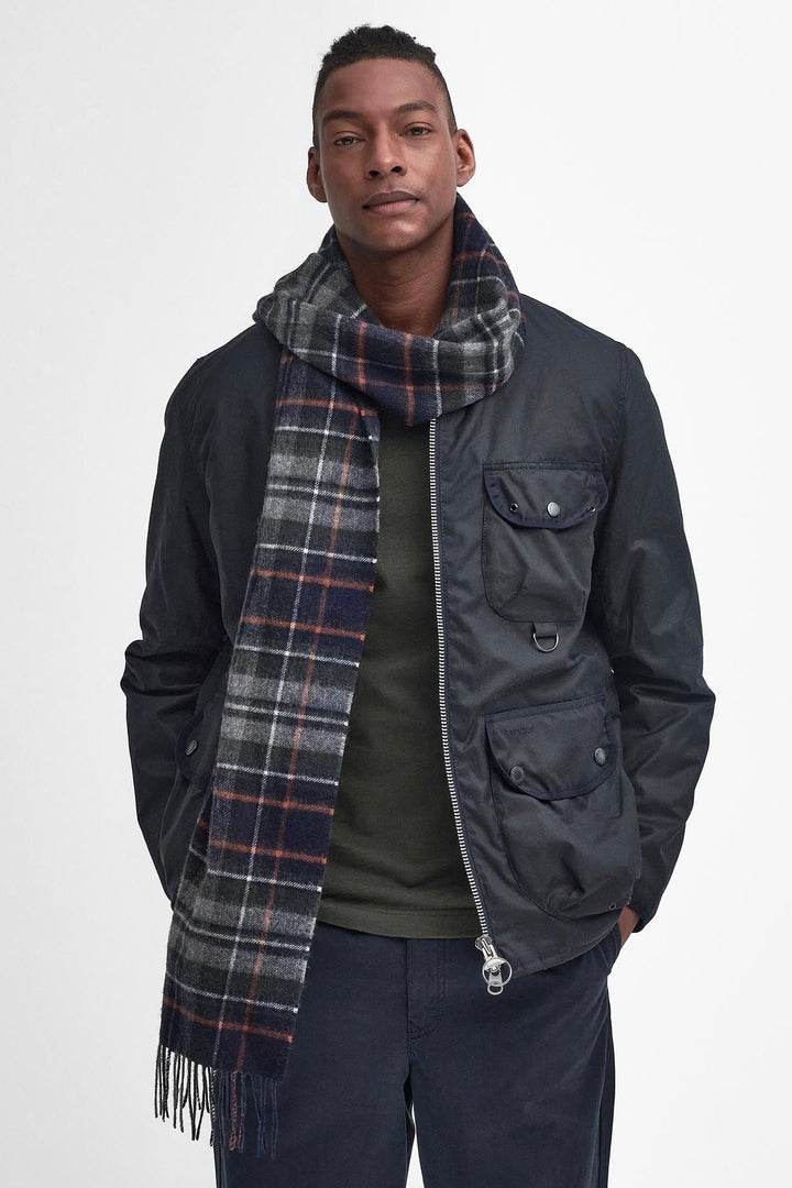 New Check Tartan Scarf Navy/Dark Ginger