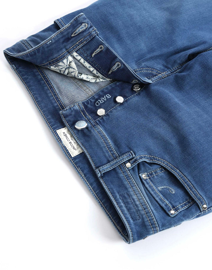 Bard Slim Fit Aqua Suede Badge Jeans Medium Blue