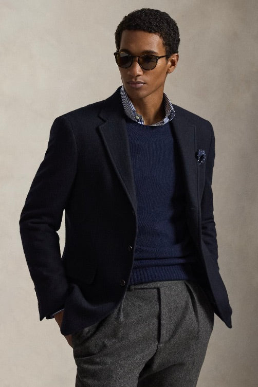 Wool Cashmere Crewneck Sweater Hunter Navy
