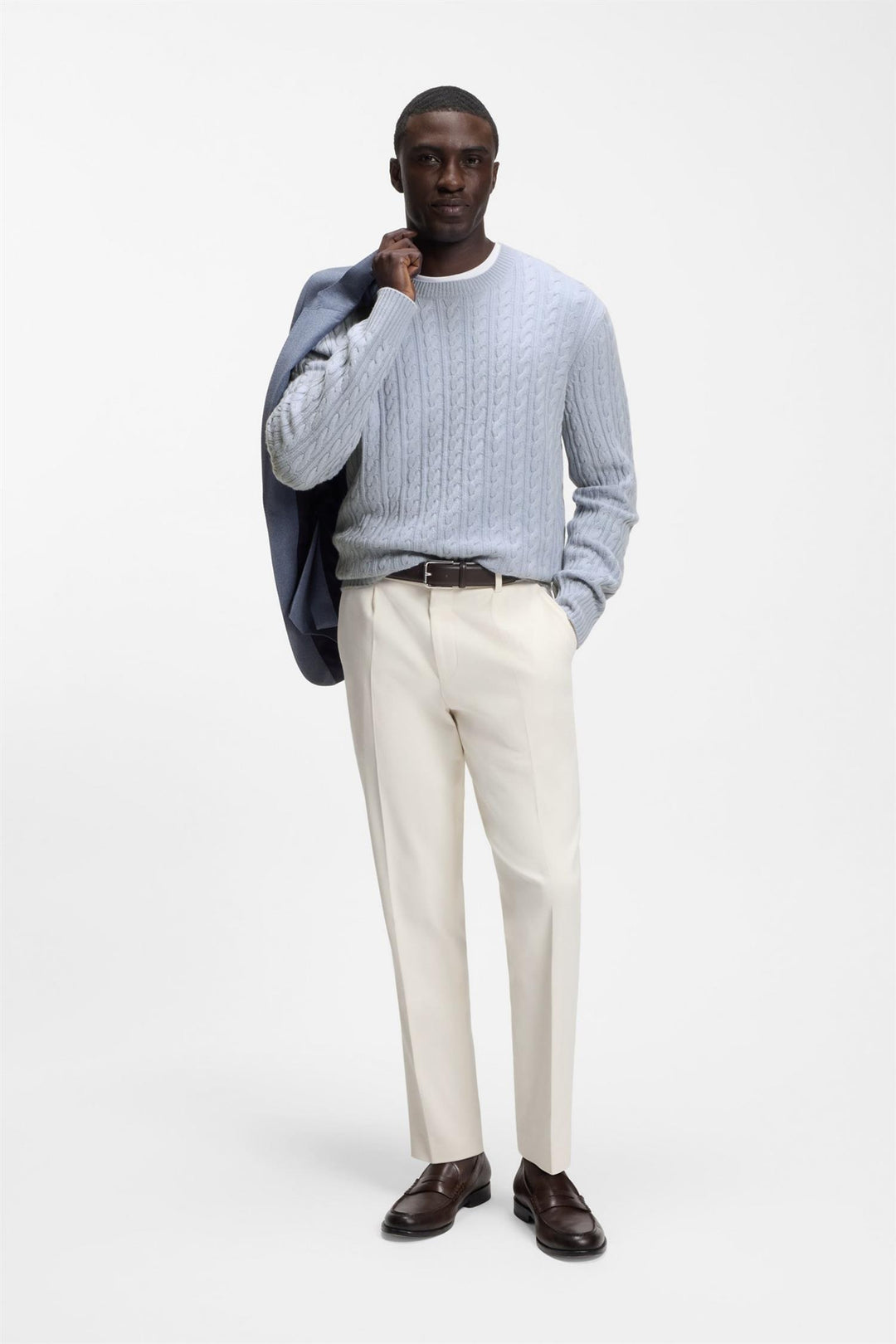 H-Furlan Cable-Knit Sweater Open Blue