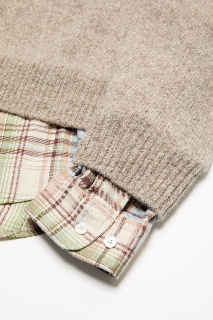 Layered Knit Hoodie Medium Beige