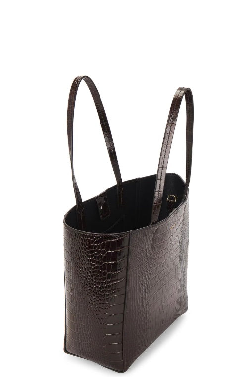 Small Elly Tote Dark Brown Embossed