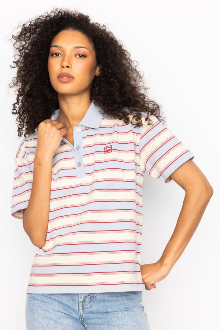 Evelyn Polo Tee Ocean Stripe