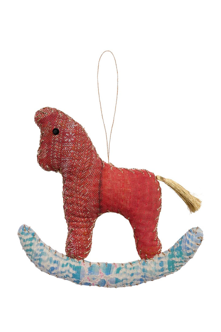 Rocking Kantha Horse Ornament Cappocino