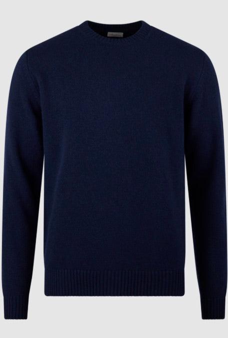 Pullover Knitted Crew Neck Carded Merino Wool Navy