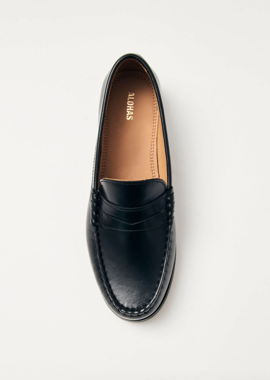 Rivet Black Leather Loafers