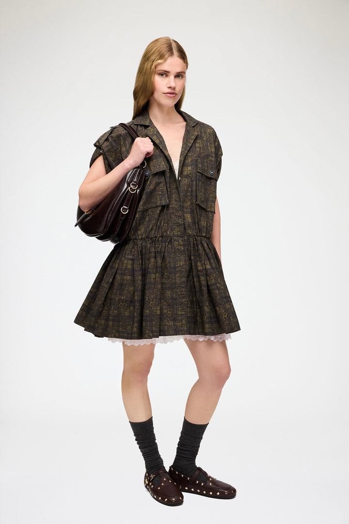 Printed Stretch Cotton Mini Utility Dress