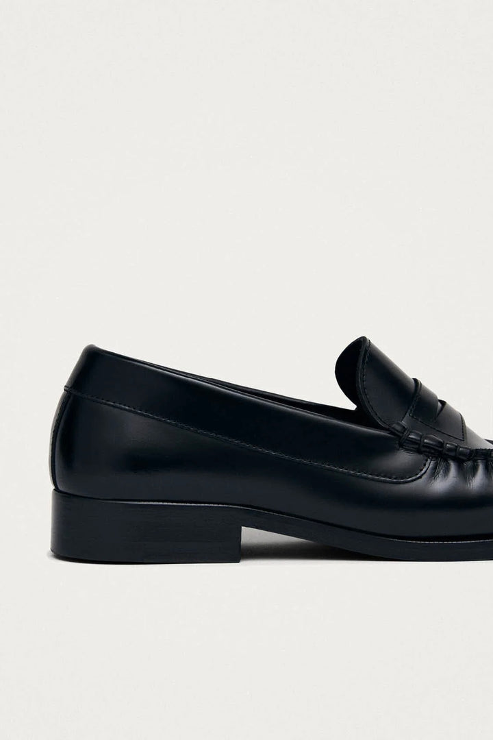 Rivet Black Leather Loafers