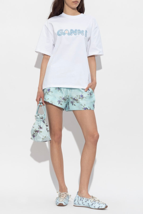 Heavy Cotton Jersey Relaxed Fit Ganni EMB