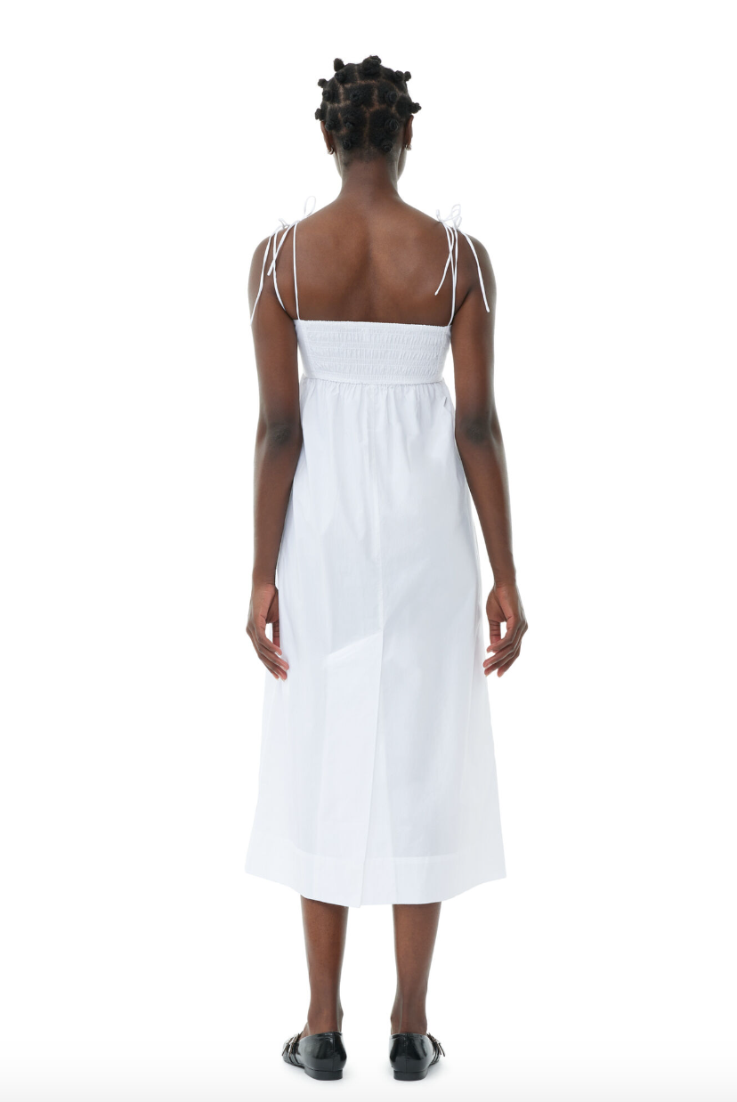 Cotton Poplin String Midi Dress - Bright White