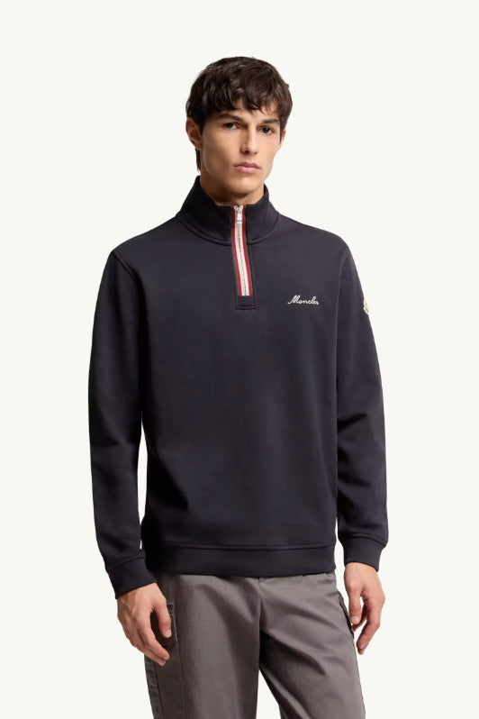 Embroidered Logo Polo Neck Sweatshirt Navy
