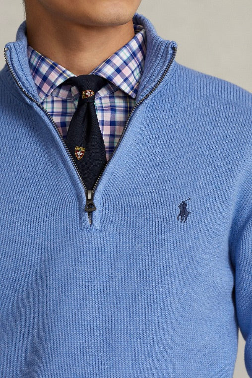 Cotton Quarter-Zip Mockneck Jumper Soft Royal Heather