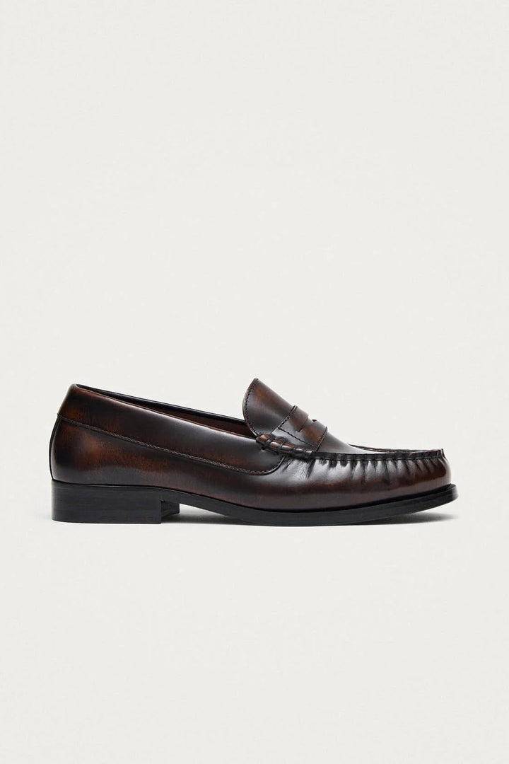 Rivet Brushed Coffee Brown Leather Loafers