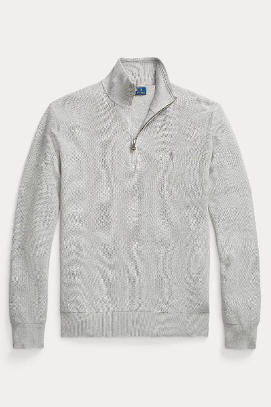 Mesh-Knit Cotton Quarter-Zip Jumper Andover Heather