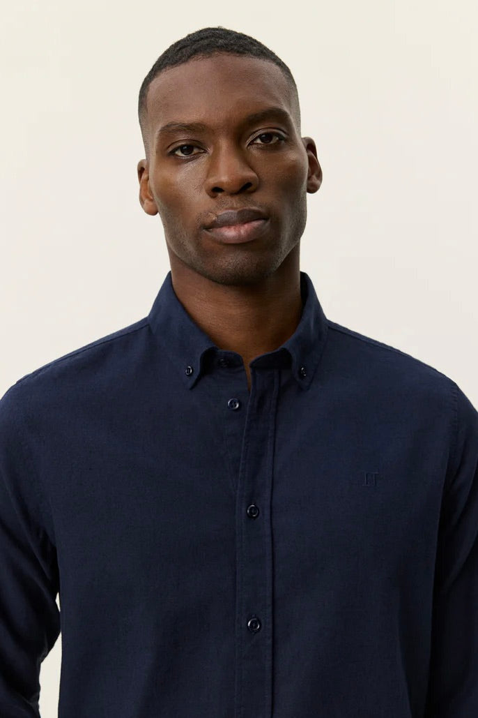 LES DEUX Konrad Cotton Linen Shirt Dark Navy Blue - Dale
