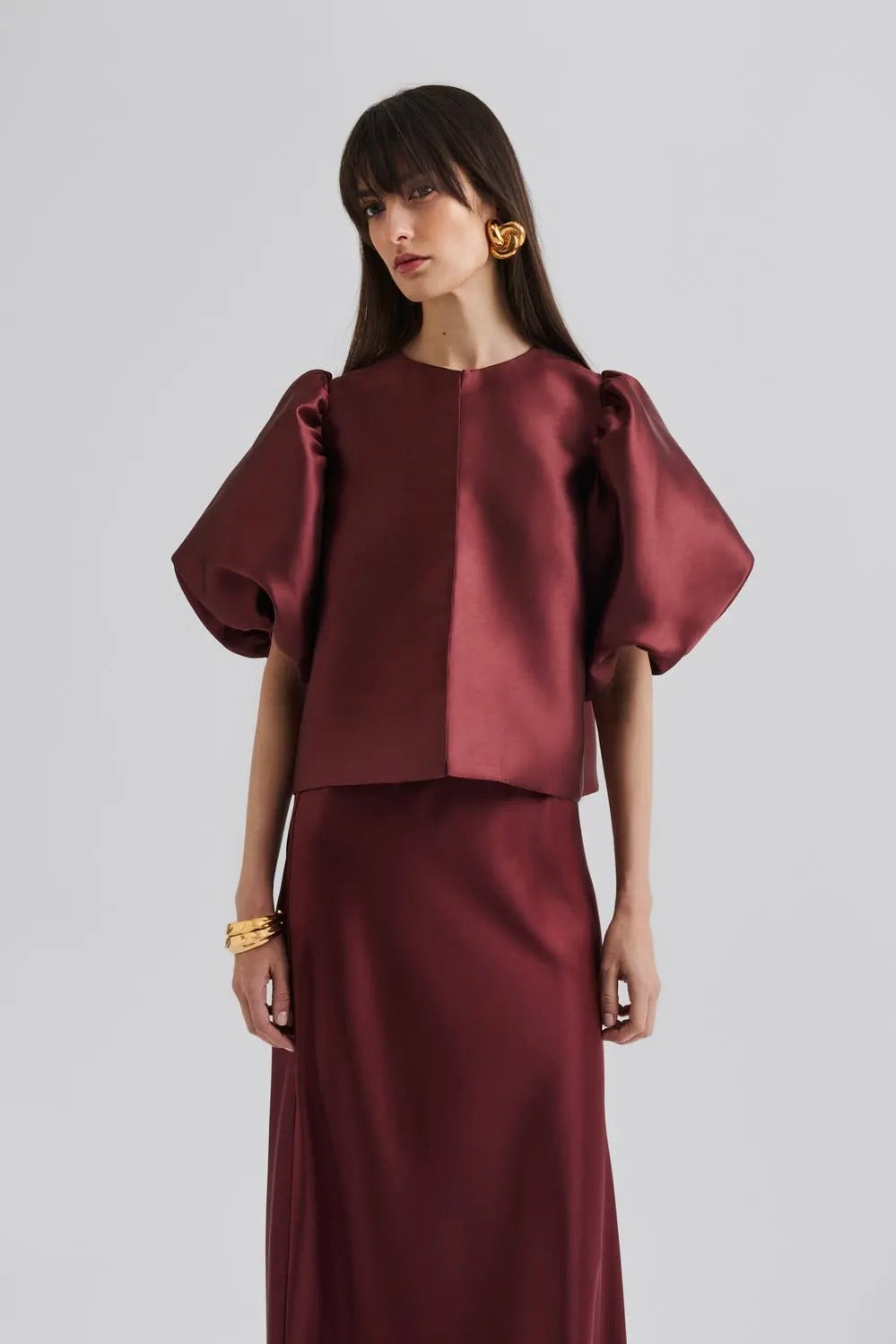 BY MALINA Cleo pouf Sleeve Blouse Wine - Dale