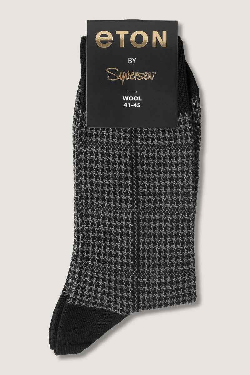 ETON Wool Checks Socks Black Grey - Dale