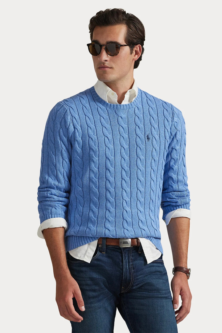 Cable-Knit Cotton Jumper Soft Royal Heather