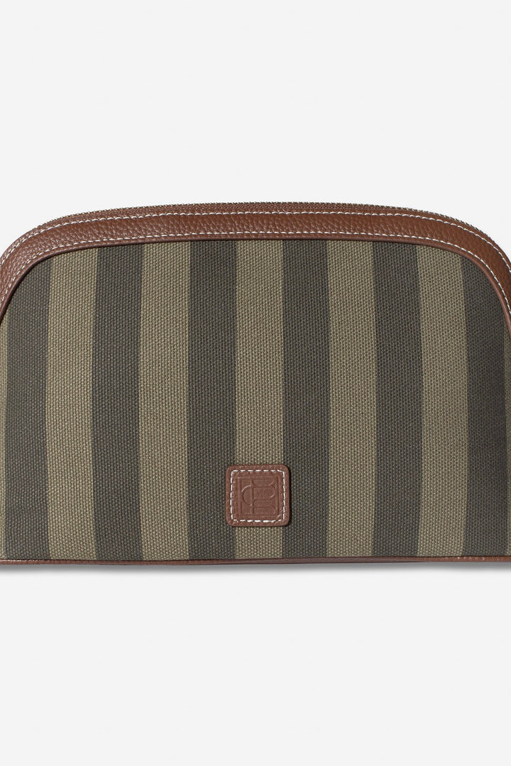 Canvas Cosmetic Pouch Large Green Stripe