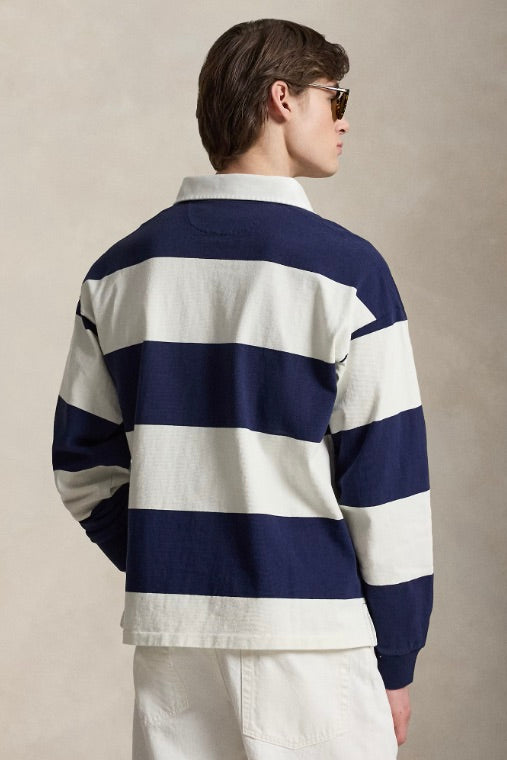 Big Fit Striped Jersey Rugby Shirt Newport Navy/Deckwash White