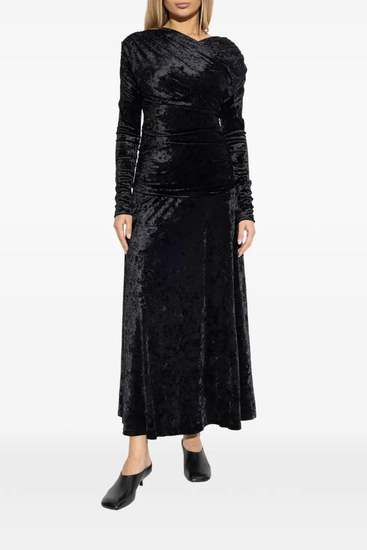 Velour Jersey Ruched Long Dress Black