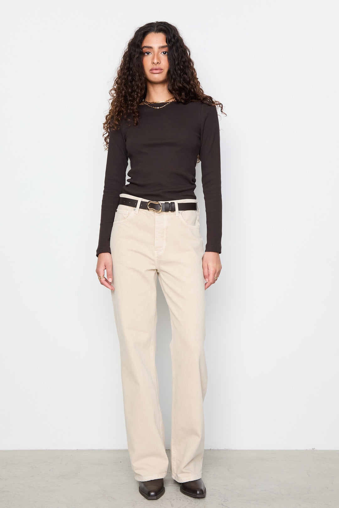 Petronella Rib Boatneck Dark Brown