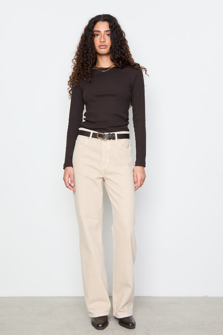 Petronella Rib Boatneck Dark Brown