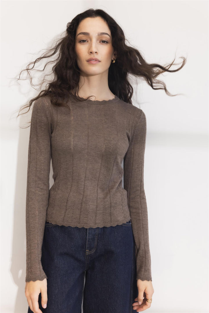 Safir Knit Top Dark Taupe Melange