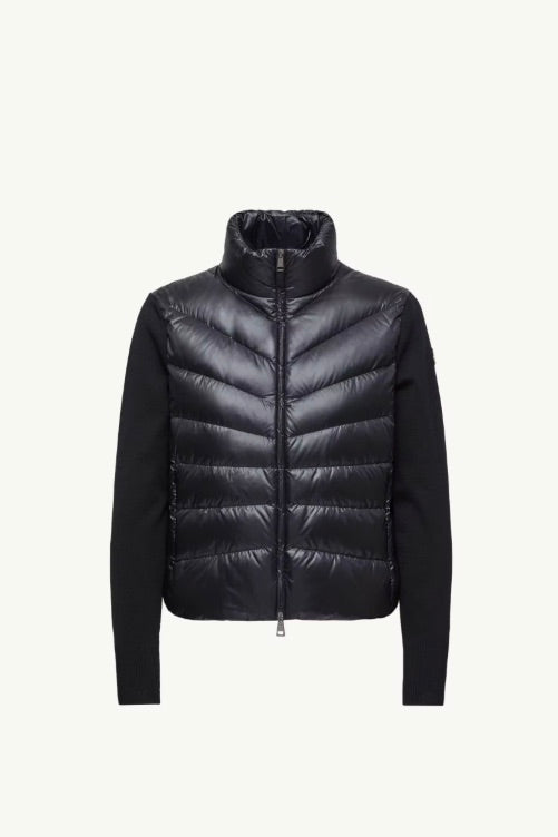 Padded Wool Zip-Up Cardigan Black