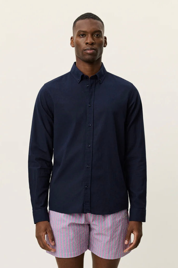 LES DEUX Konrad Cotton Linen Shirt Dark Navy Blue - Dale