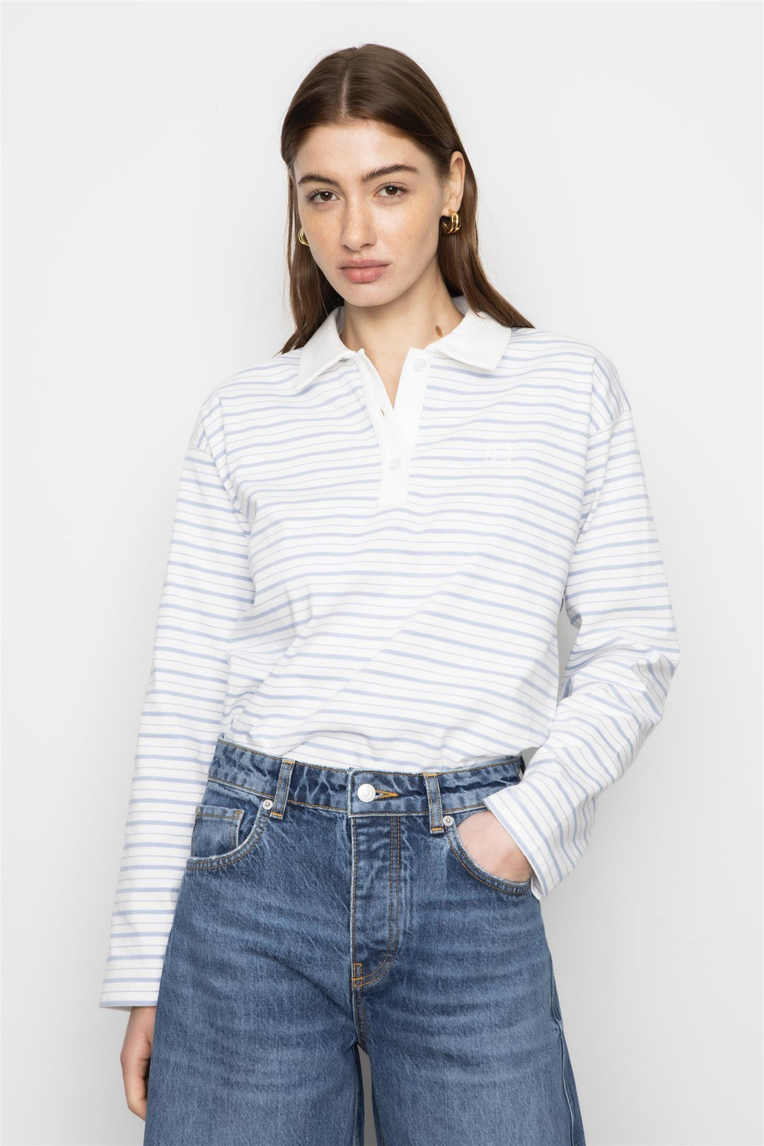 CAMILLA PIHL DENIM Elmer Polo Shirt Lt Blue Stripe - Dale